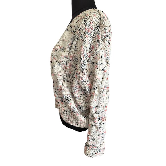 Moon & Madison Chunky Knit Ivory Pink Blue Cardigan Sweater Size XS - Picture 3 of 9